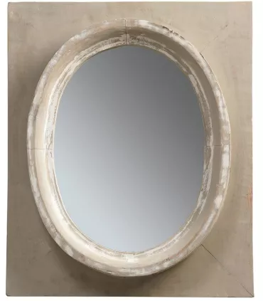 Espejo ovalado sobre marco rectangular