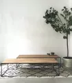 Mesa teca reciclada base de hierro