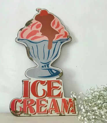Trio de placas metálicas vintage "Ice cream"