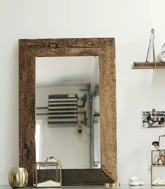 Gran espejo de madera natural