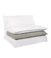 Sofá individual almohadones lino blanco y gris