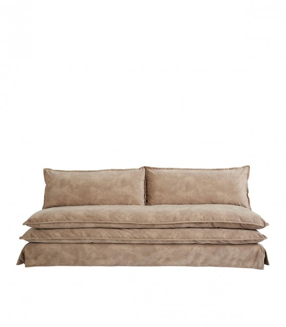 Sofa tipo futon doble con almohadones de terciopelo marrón