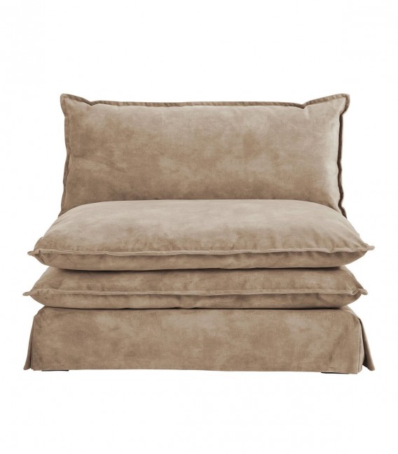 Sofa tipo futon individual con almohadones de terciopelo marrón