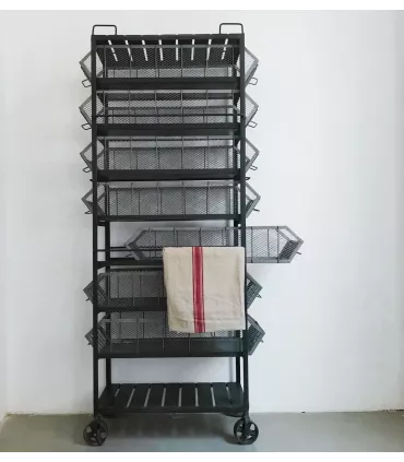 estantería metálica con siete cajones tipo cesta