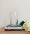 Florero cristal tipo vaso con hortensias